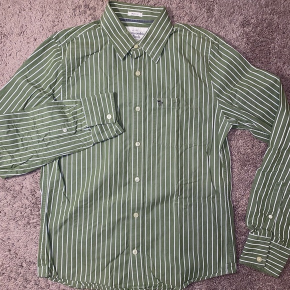 Abercrombie Fitch Muscle Button Up Down Green Work Dress Cotton Business Shirt - Picture 2 of 10